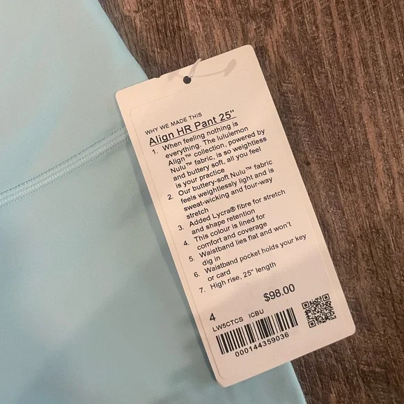 NWT Lulu Leggings Ice Blue Size 4 - Picture 4 of 4